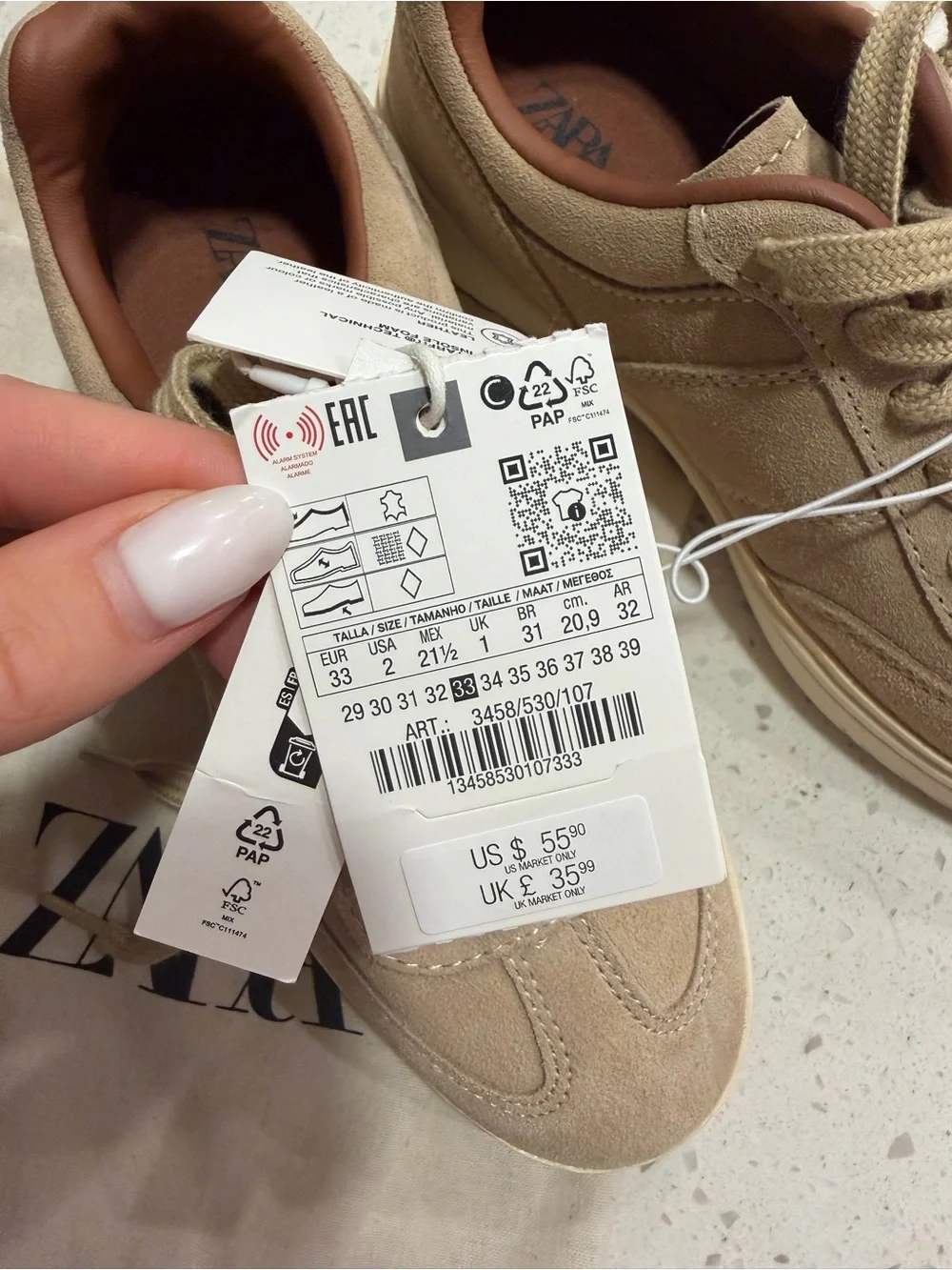 Zara boys Beige Suede Low-Top Sneakers